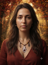 Carica l'immagine nel visualizzatore di Gallery, Il Sospiro dell'Autunno: Collana Artigianale in Rame, Granato e Mokaite
